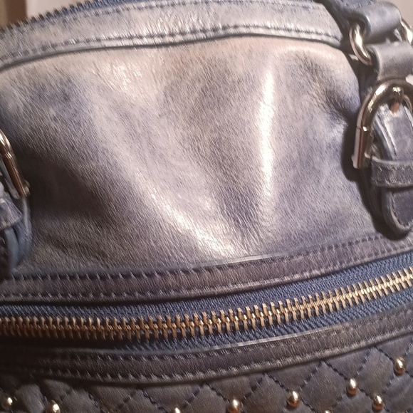 Badgley Mischka American Glamour Stylish Blue Handbag with Chain Detail Leather - Picture 3 of 11